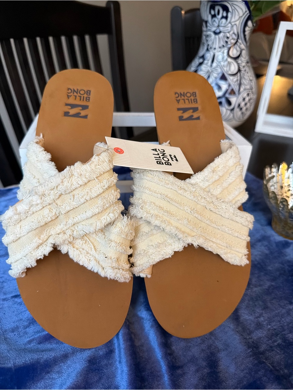 Billabong Women's Cream Crossband Slide Sandals